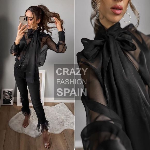 Zara Tops - ZARA ORGANZA BLOUSE WITH TIE XL